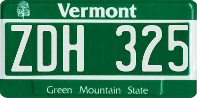 VT license plate ZDH325