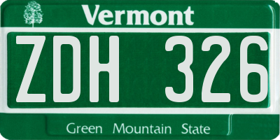 VT license plate ZDH326