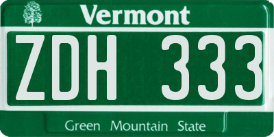 VT license plate ZDH333