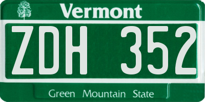 VT license plate ZDH352