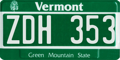 VT license plate ZDH353