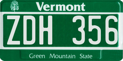 VT license plate ZDH356
