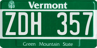 VT license plate ZDH357
