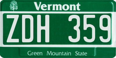 VT license plate ZDH359