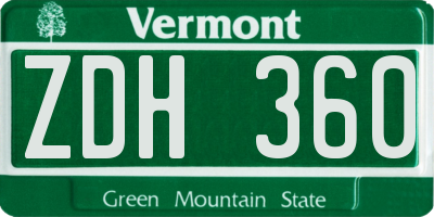 VT license plate ZDH360