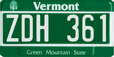 VT license plate ZDH361