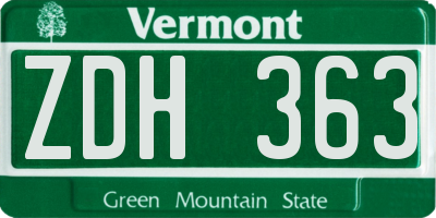VT license plate ZDH363