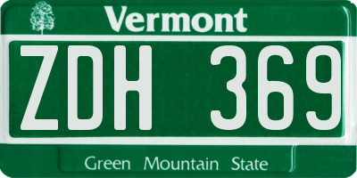 VT license plate ZDH369