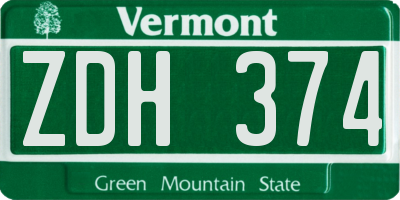 VT license plate ZDH374