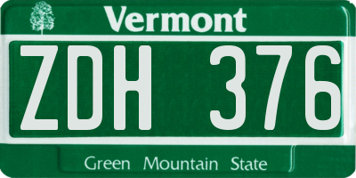 VT license plate ZDH376
