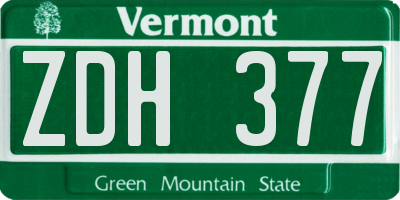VT license plate ZDH377