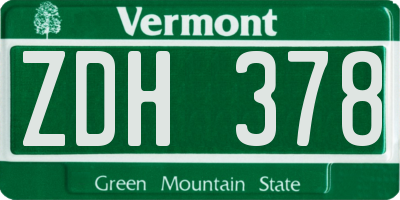 VT license plate ZDH378