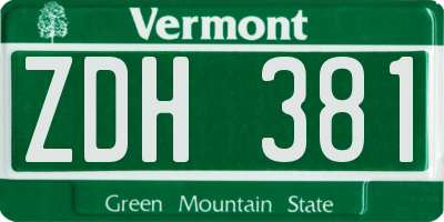 VT license plate ZDH381