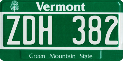 VT license plate ZDH382