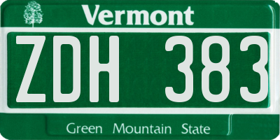 VT license plate ZDH383