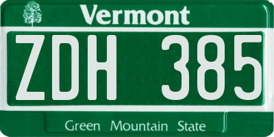 VT license plate ZDH385