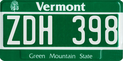 VT license plate ZDH398
