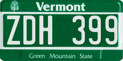 VT license plate ZDH399