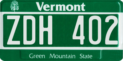 VT license plate ZDH402