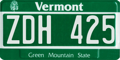 VT license plate ZDH425