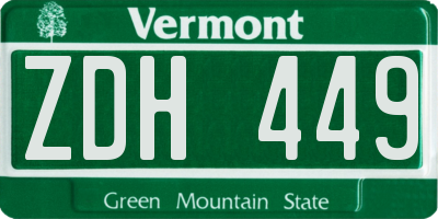 VT license plate ZDH449