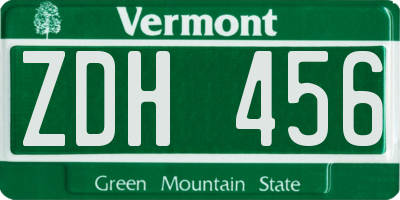 VT license plate ZDH456