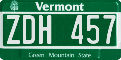VT license plate ZDH457