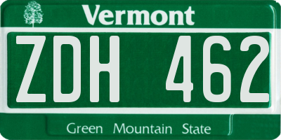 VT license plate ZDH462