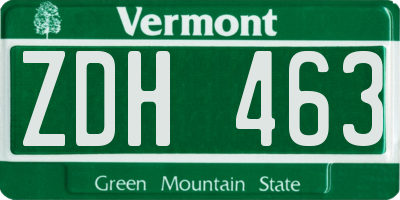 VT license plate ZDH463