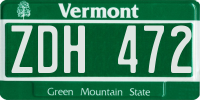 VT license plate ZDH472