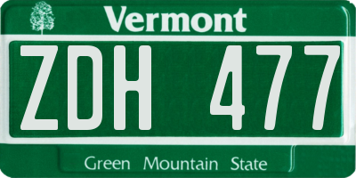 VT license plate ZDH477