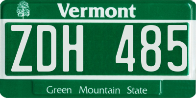 VT license plate ZDH485