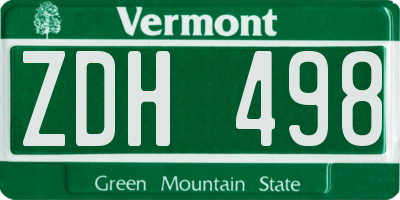 VT license plate ZDH498