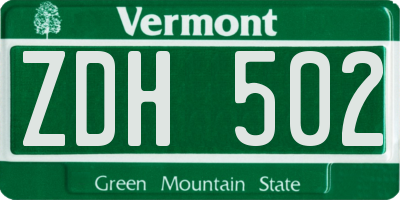 VT license plate ZDH502