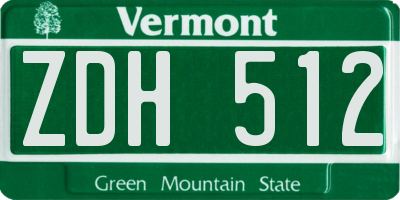 VT license plate ZDH512