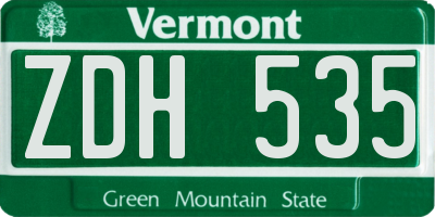 VT license plate ZDH535