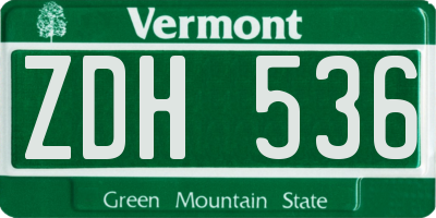 VT license plate ZDH536