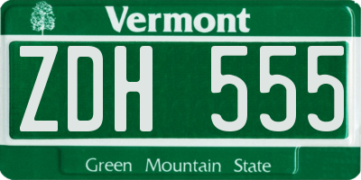 VT license plate ZDH555