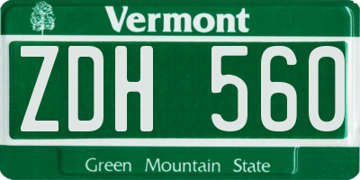 VT license plate ZDH560