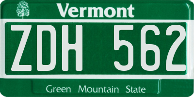 VT license plate ZDH562