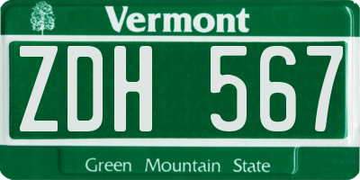 VT license plate ZDH567