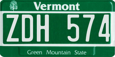 VT license plate ZDH574