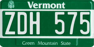 VT license plate ZDH575