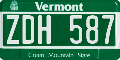 VT license plate ZDH587