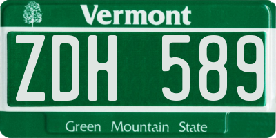 VT license plate ZDH589