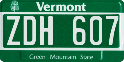 VT license plate ZDH607