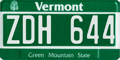 VT license plate ZDH644