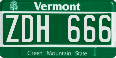 VT license plate ZDH666