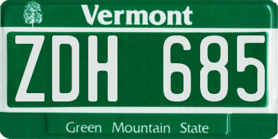 VT license plate ZDH685