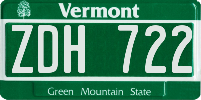 VT license plate ZDH722